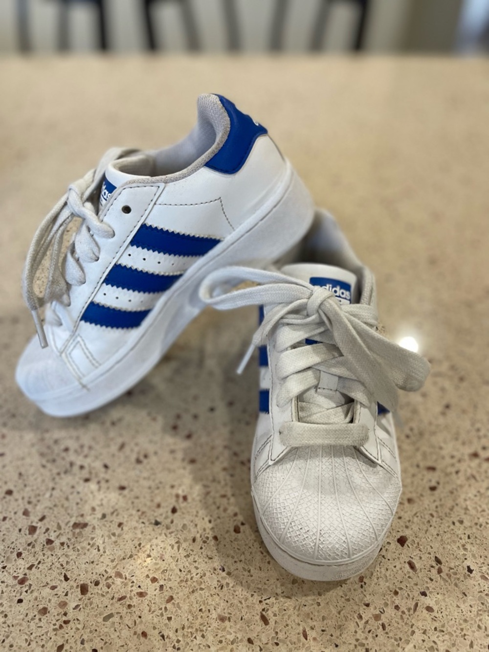 adidas Kids White Sneakers with Blue Stripes